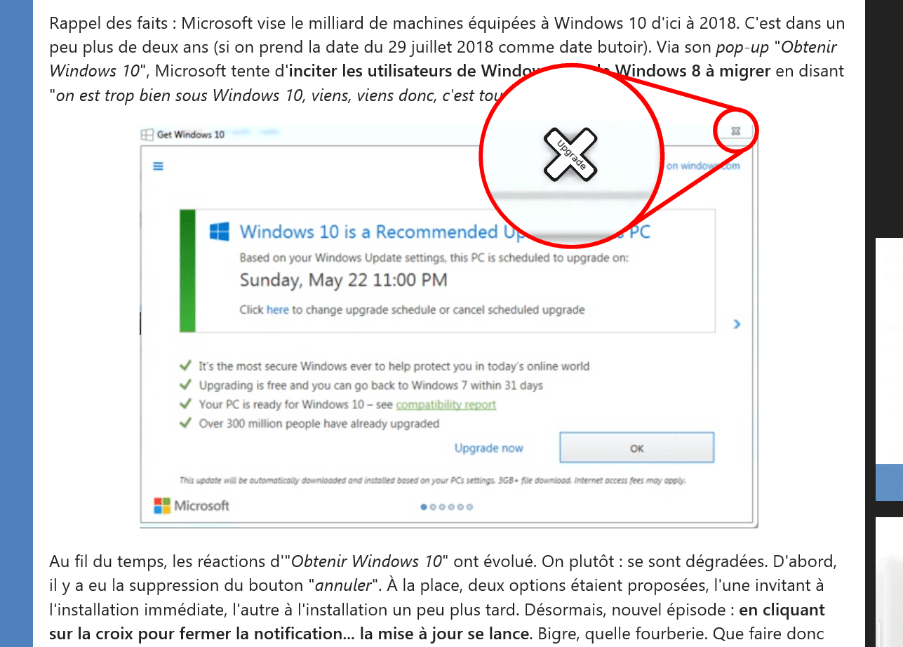 windows 10 migration ne pas cliquer